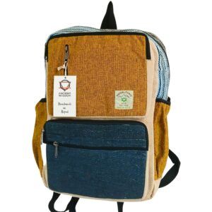 Large Boxy Hemp Backpack – Teal & Tumeric | www.artisan-gifts.co.uk 1