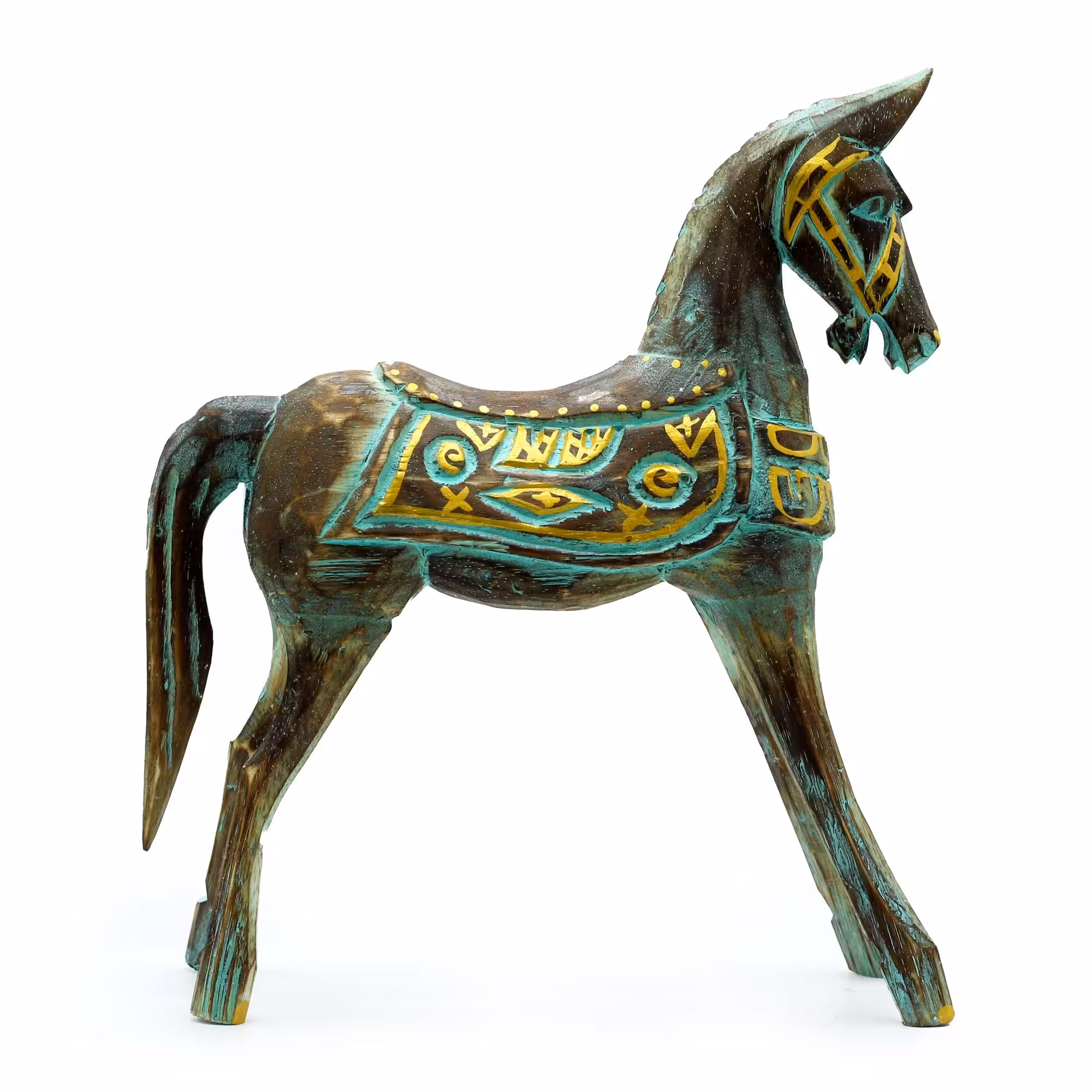 Large Gold & Turquoise Horse 32 cm | www.artisan-gifts.co.uk 3 Large Gold & Turquoise Horse 32 cm - Image 2