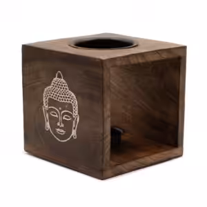 Large Square Mango Wood Oil Burner- Buddha Face