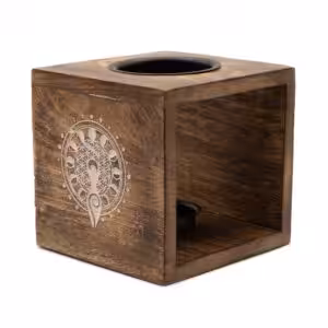Large Square Mango Wood Oil Burner - Moon Goddess