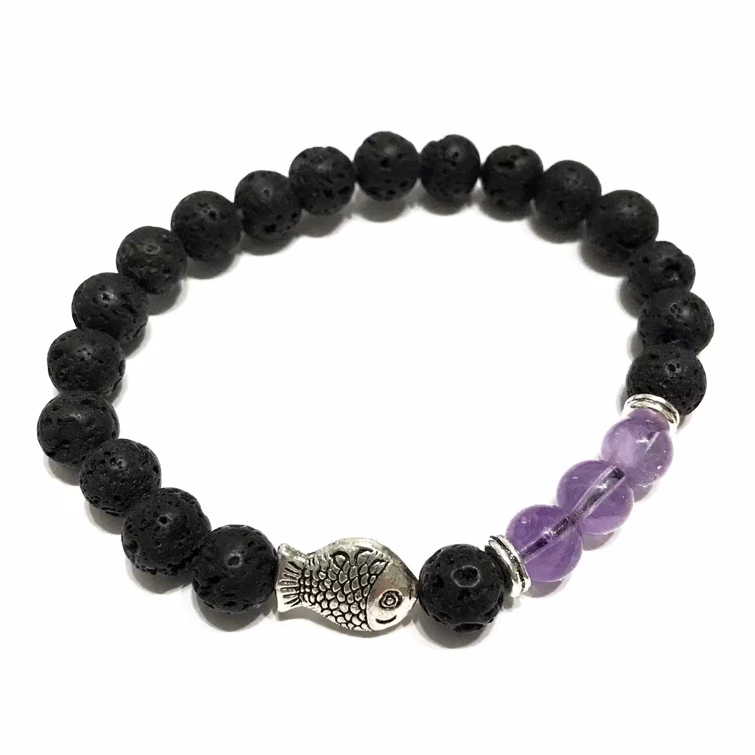 Lava Stone Bracelet – Fish Amethyst | www.artisan-gifts.co.uk 2 Lava Stone Bracelet - Fish Amethyst