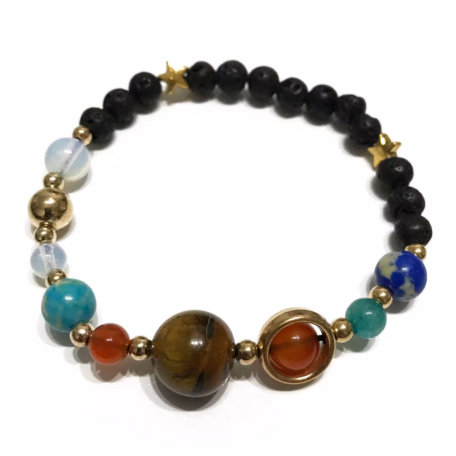 Lava Stone Bracelet – Gold Solar System | www.artisan-gifts.co.uk 2 Lava Stone Bracelet - Gold Solar System