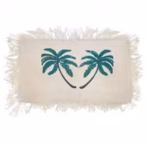 Linen Cushion Cover 30x50cm Palm Tree with Fringe