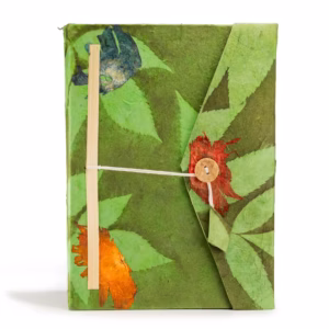 Lokta Bold Floral Notebook – Large (21x15cm) – 45 Leaves – Includes Bookmark – Moss Green