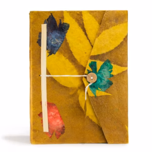 Lokta Bold Floral Notebook – Large (21x15cm) – 45 Leaves – Includes Bookmark – Mustard Brown