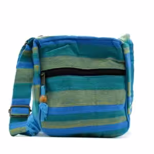 Lrg Nepal Sling Bag  (Adjustable Strap) –  Spring Meadows Green & Blue | www.artisan-gifts.co.uk