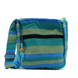 Lrg Nepal Sling Bag  (Adjustable Strap) –  Spring Meadows Green & Blue | www.artisan-gifts.co.uk