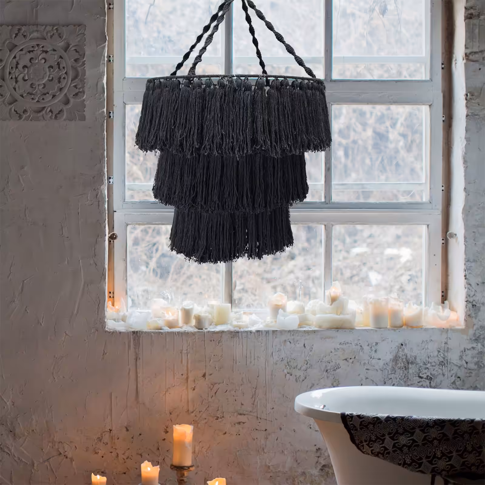 Macrame Soft Chandelier – Black | www.artisan-gifts.co.uk 5 Macrame Soft Chandelier - Black - Image 4