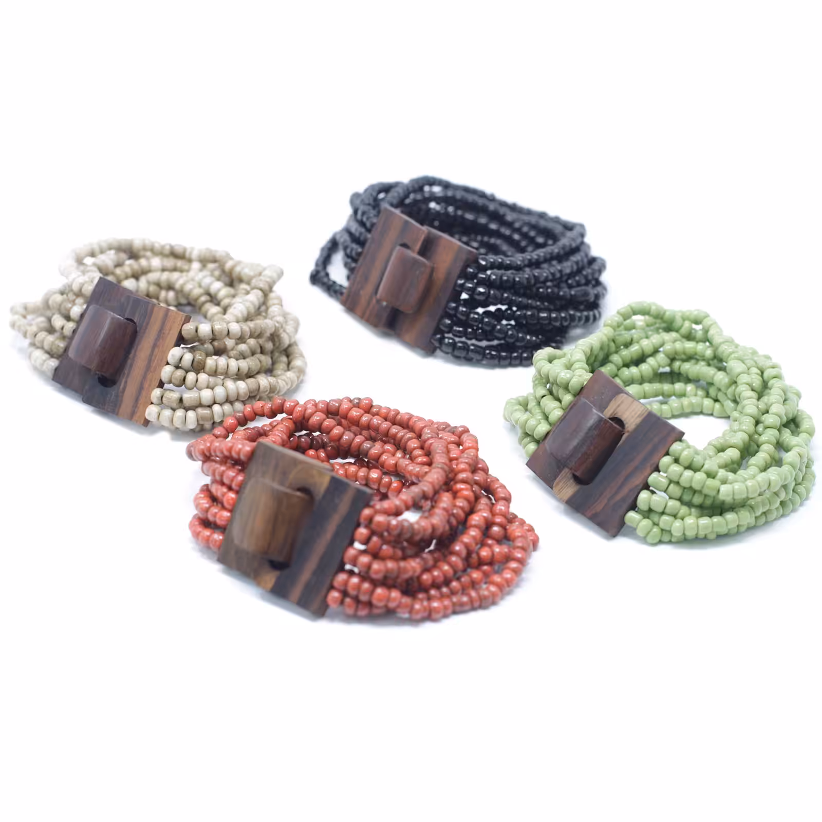 Multi-Bead Bangle Wooden Clasp – Assorted Colours | www.artisan-gifts.co.uk 2 Multi-Bead Bangle Wooden Clasp - Assorted Colours