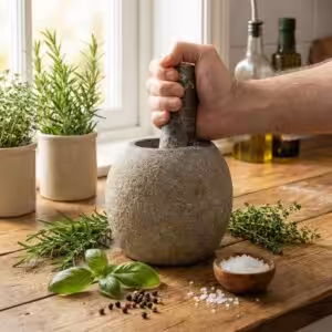 Natural Riverstone Decorative Pestle & Mortar- Large (aprox 15x12cm)