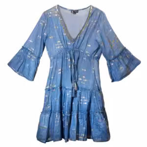 Nomad Sari Sea Blue & Gold Fish Print Dress (M/L)