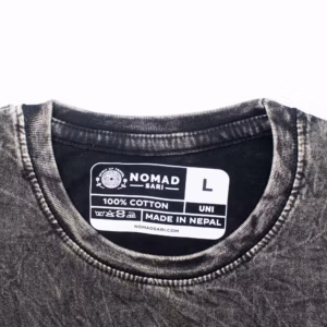Nomad Sari Stonewashed Cotton T-Shirt - Compass of Life - Charcoal - Large