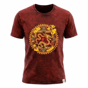 Nomad Sari Stonewashed Cotton T-Shirt - Dragon Mandala - Maroon - Large