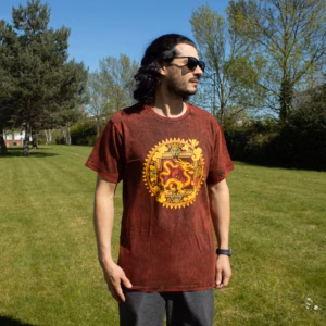 Nomad Sari Stonewashed Cotton T-Shirt - Dragon Mandala - Maroon - Medium