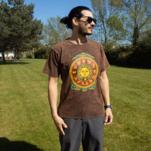 Nomad Sari Stonewashed Cotton T-Shirt - Sun & Zodiac - Brown - Small