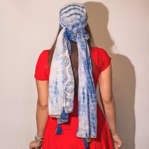 Nomad Sari Summer Marbella Print Scarf - Blue with Gold (180x50cm)