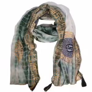 Nomad Sari Summer Marbella Print Scarf - Green with Gold  (180x50cm)