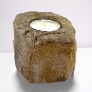 Petrified Wood Candle Holder – Single Low | www.artisan-gifts.co.uk 1
