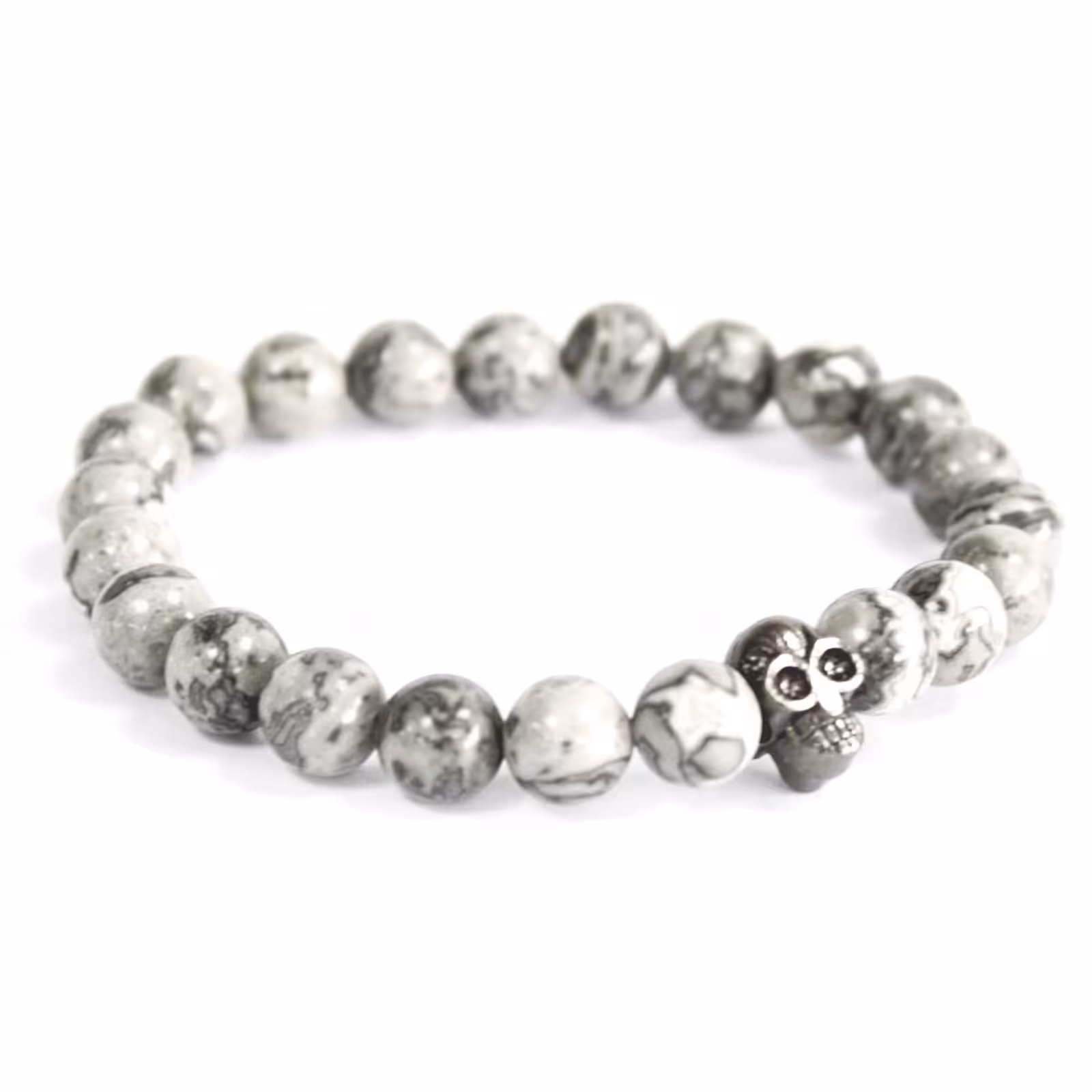 Pewter Skull / Grey Agate – Gemstone Bracelet | www.artisan-gifts.co.uk 3 Pewter Skull / Grey Agate - Gemstone Bracelet - Image 2