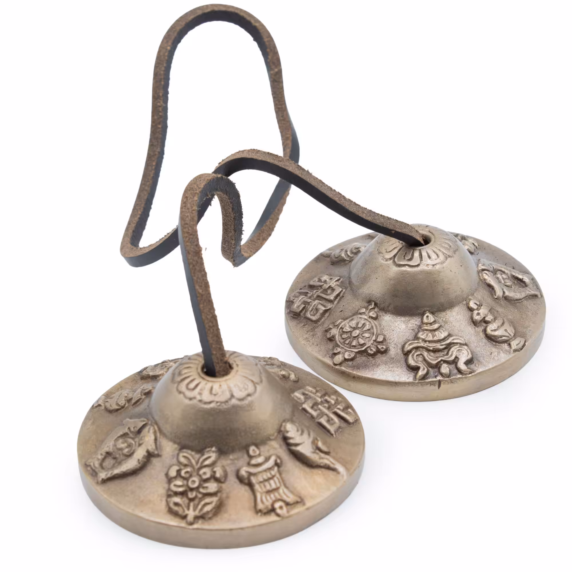 Premium Brass Tibetan Tingsha – Lucky Symbols – approx 6cm (155gm) | www.artisan-gifts.co.uk 3 Premium Brass Tibetan Tingsha - Lucky Symbols - approx 6cm (155gm) - Image 2