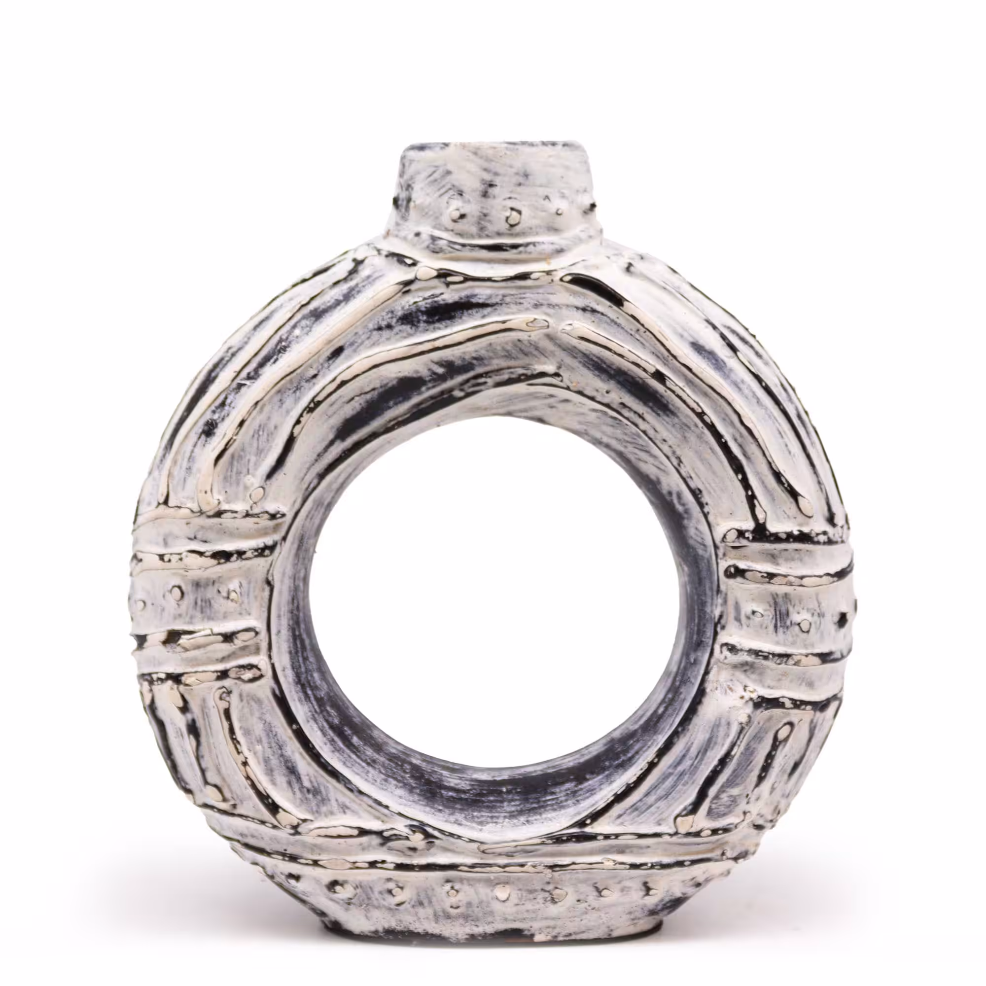 Round Donut Shaped Vase – Cream 23cm | www.artisan-gifts.co.uk 4 Round Donut Shaped Vase - Cream 23cm - Image 3