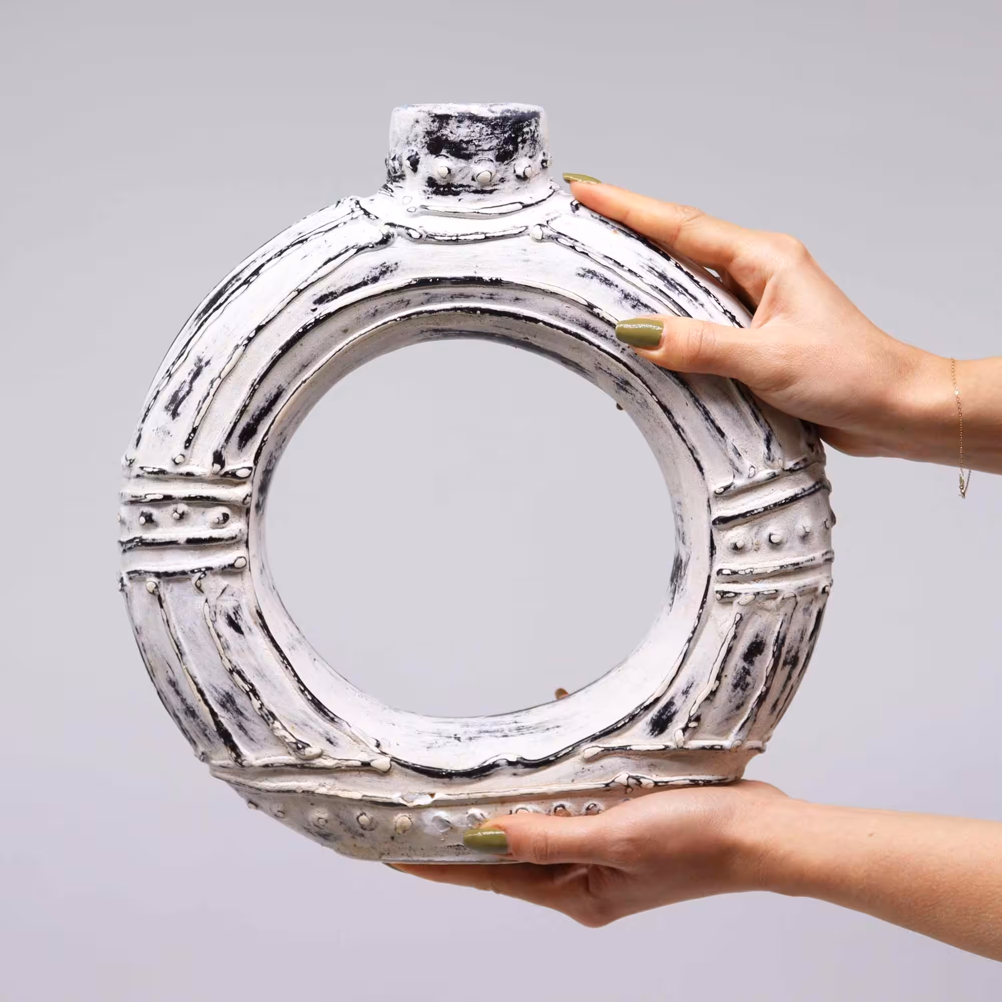 Round Donut Shaped Vase – Cream 30cm | www.artisan-gifts.co.uk 3 Round Donut Shaped Vase - Cream 30cm - Image 2