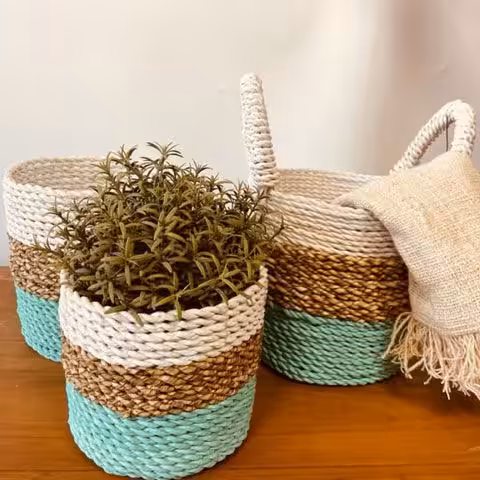 Seagrass Basket Set – Green / Natural / White | www.artisan-gifts.co.uk 7 Seagrass Basket Set - Green / Natural / White - Image 6