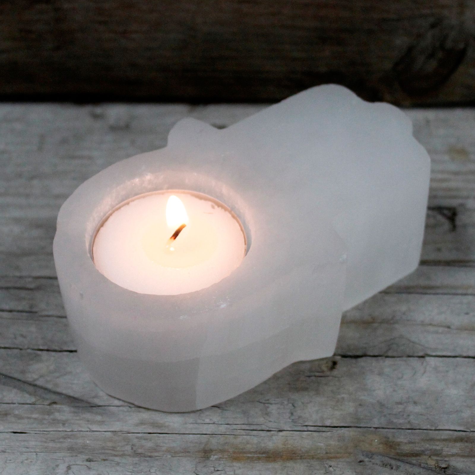 Selenite Hamsa Candle Holder | www.artisan-gifts.co.uk 3 Selenite Hamsa Candle Holder | www.artisan-gifts.co.uk 2