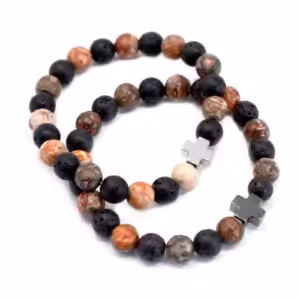 Set of 2 Gemstones Friendship Bracelets – Eternity – Leopard Skin Jasper & Lava Stone | www.artisan-gifts.co.uk 1