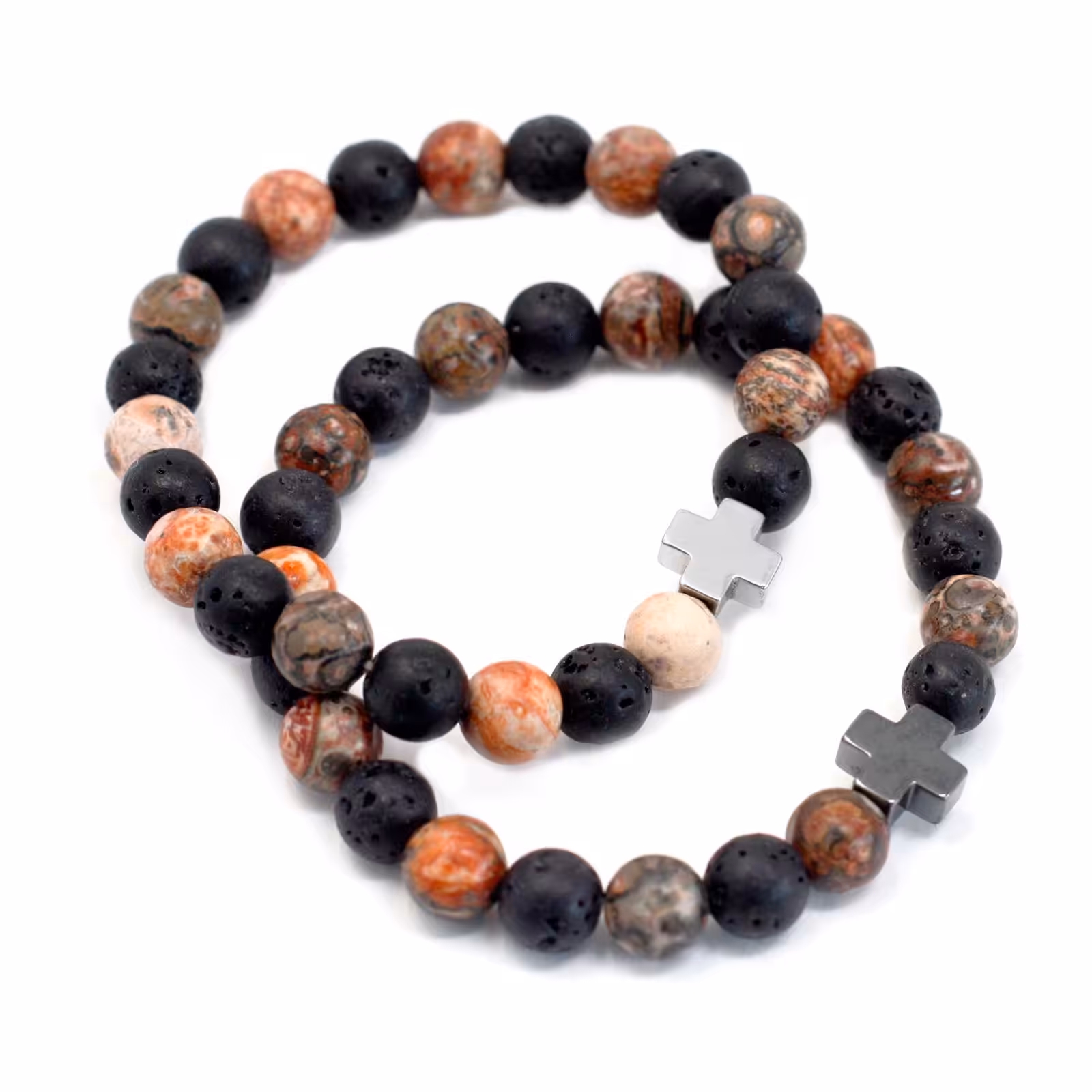 Set of 2 Gemstones Friendship Bracelets – Eternity – Leopard Skin Jasper & Lava Stone | www.artisan-gifts.co.uk 2 Set of 2 Gemstones Friendship Bracelets – Eternity – Leopard Skin Jasper & Lava Stone | www.artisan-gifts.co.uk 1