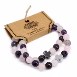 Set of 2 Gemstones Friendship Bracelets – Love – Amethyst & Rose Quartz | www.artisan-gifts.co.uk 1