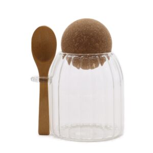 Sm Cottage Bamboo Glass Jar –  Ribbed & Spoon 10cm | www.artisan-gifts.co.uk