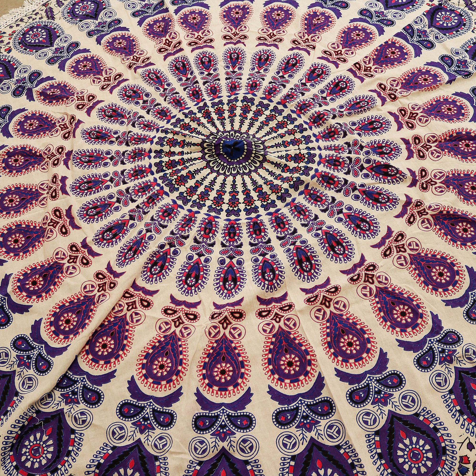 Small Mandala Roundie Cotton Art (130cm) – Peacock Purples | www.artisan-gifts.co.uk 4 Small Mandala Roundie Cotton Art (130cm) – Peacock Purples | www.artisan-gifts.co.uk 3