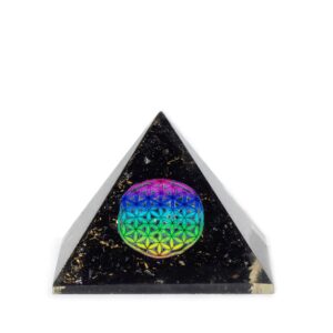 Small Organite Pryamids 5.5×4.5cm – Flower of Life – Black Tormaline Chips | www.artisan-gifts.co.uk 1
