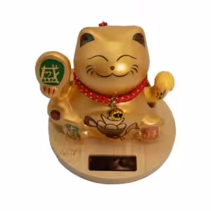 Solar Money Cat Wooden Base  – Gold moving Hand | www.artisan-gifts.co.uk 1
