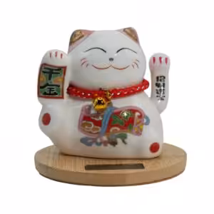 Solar Money Cat Wooden Base  – Pink moving Hand | www.artisan-gifts.co.uk 1