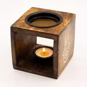 Square Mango Wood Oil Burner  - Hamsa