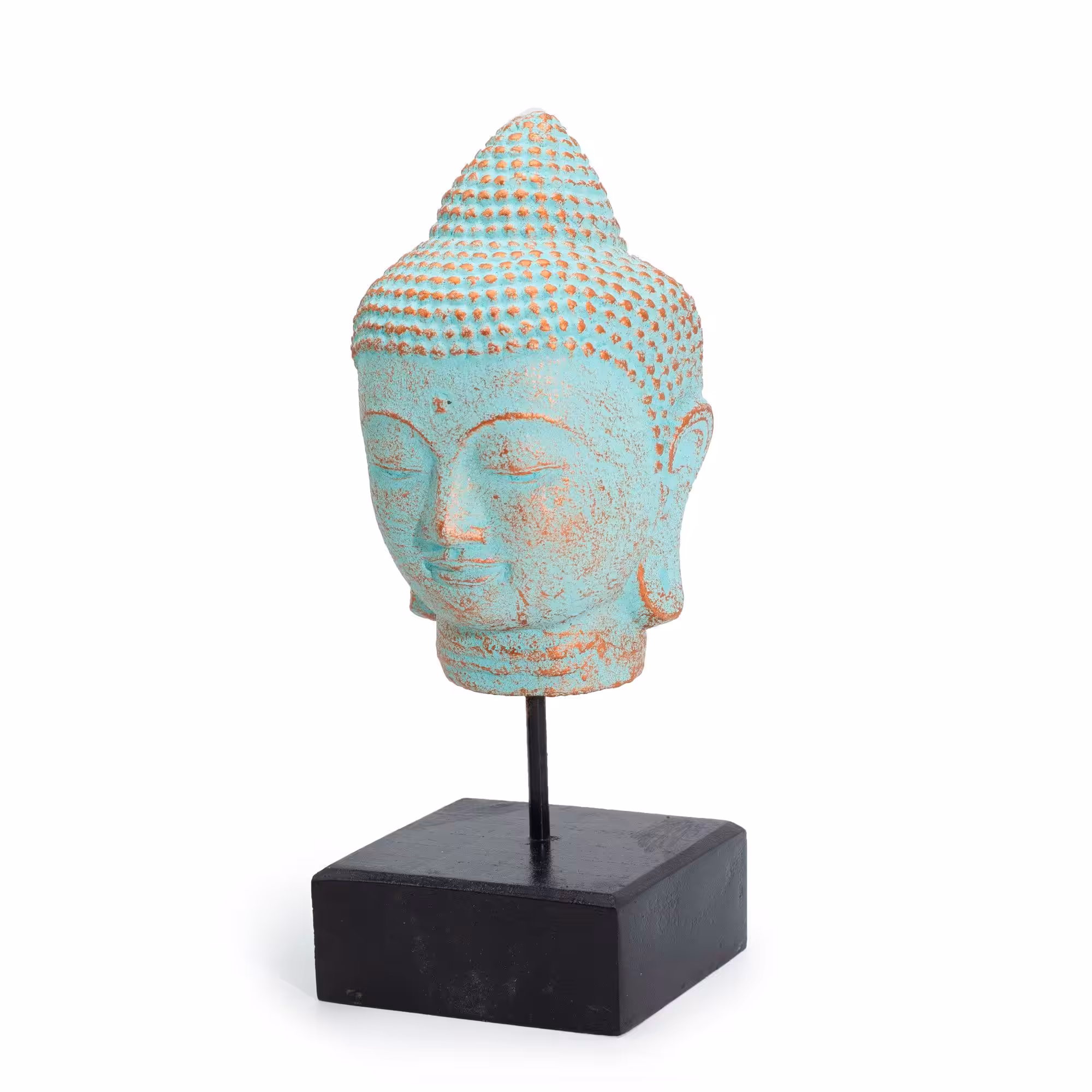 Stillness Buddha Head on Stand – Green Copper | www.artisan-gifts.co.uk 3 Stillness Buddha Head on Stand - Green Copper - Image 2