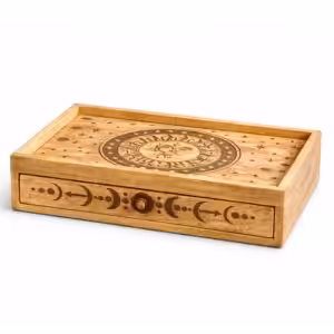 Sun Moon Carved Tarot Box with Drawer