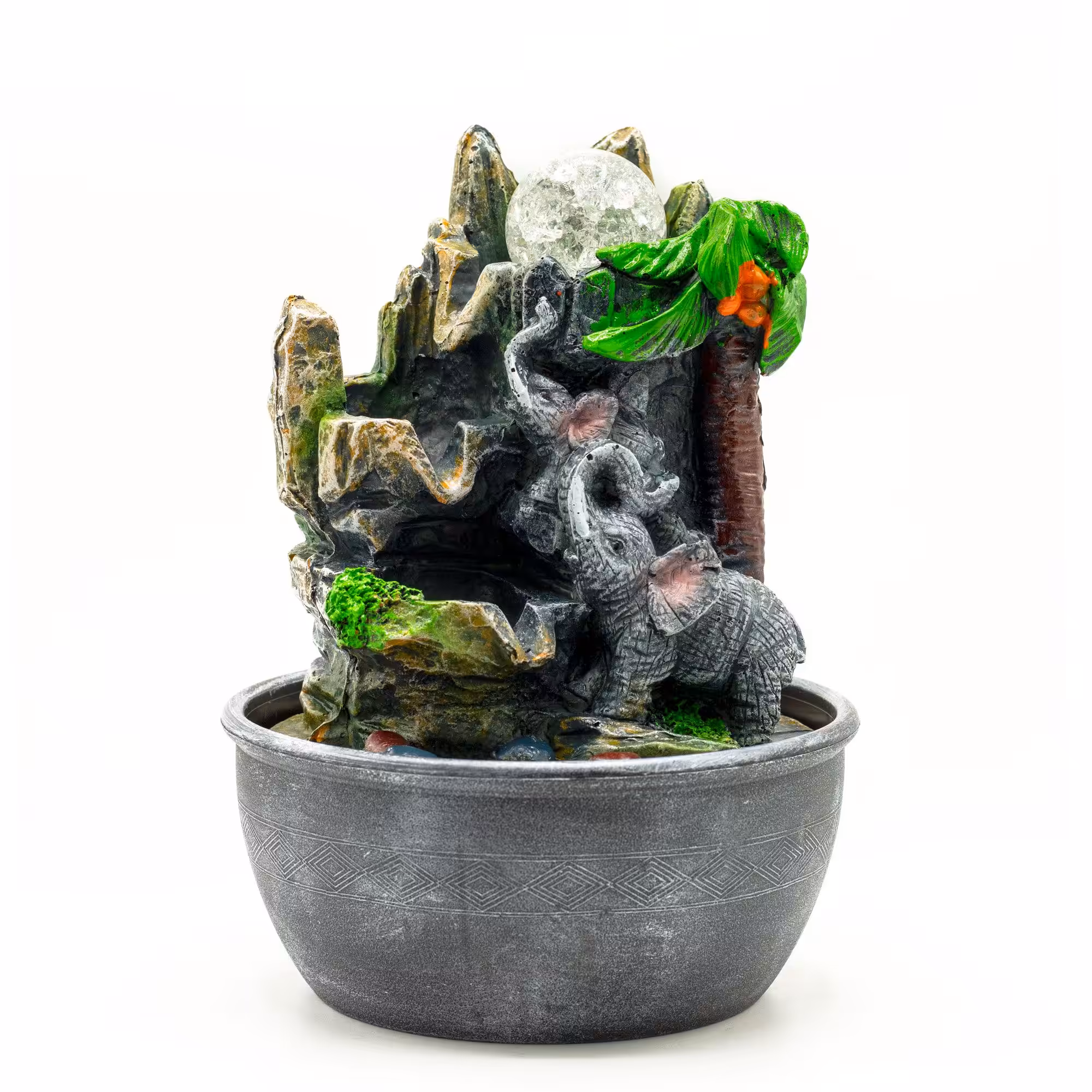 Tabletop Water Feature – 25cm – Elephants & Palm Tree | www.artisan-gifts.co.uk 2 Tabletop Water Feature - 25cm - Elephants & Palm Tree