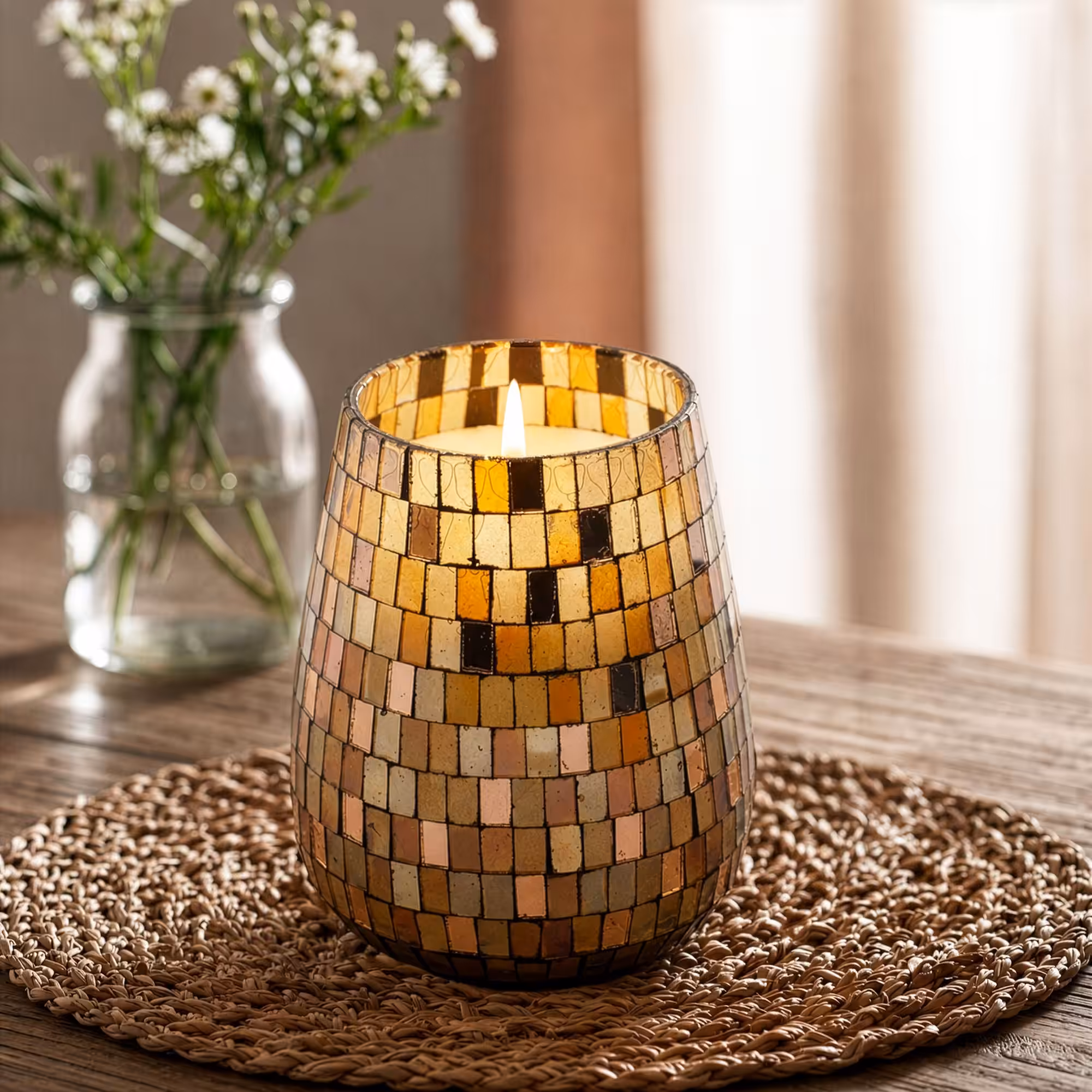 Tall Glass Jar Candles – Amber Mosaic | www.artisan-gifts.co.uk 4 Tall Glass Jar Candles - Amber Mosaic - Image 3