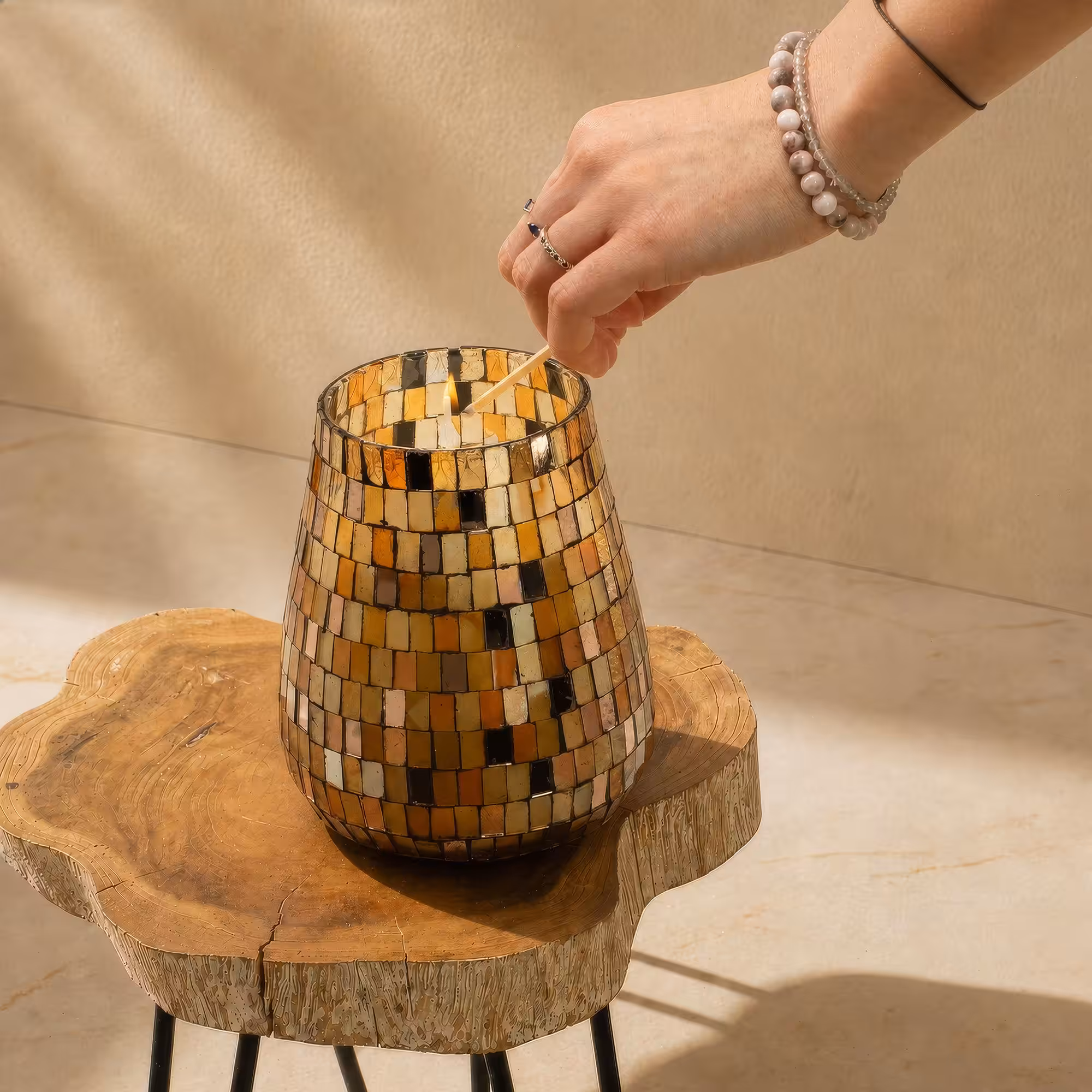 Tall Glass Jar Candles – Amber Mosaic | www.artisan-gifts.co.uk 3 Tall Glass Jar Candles - Amber Mosaic - Image 2