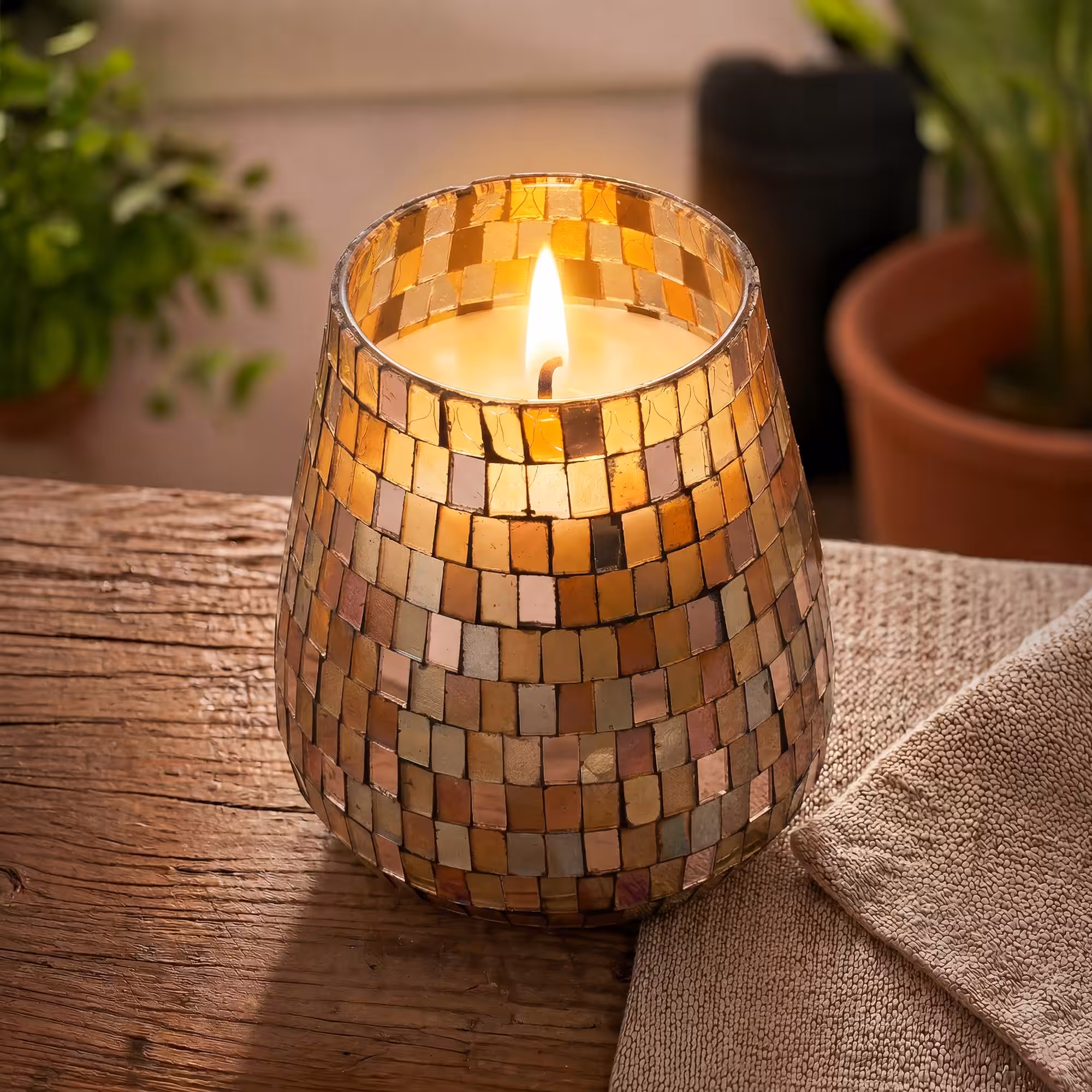 Tall Glass Jar Candles – Amber Mosaic | www.artisan-gifts.co.uk 2 Tall Glass Jar Candles - Amber Mosaic