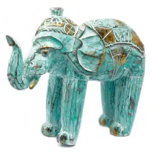 Wood Carved Elephant – Turquoise Gold | www.artisan-gifts.co.uk 1