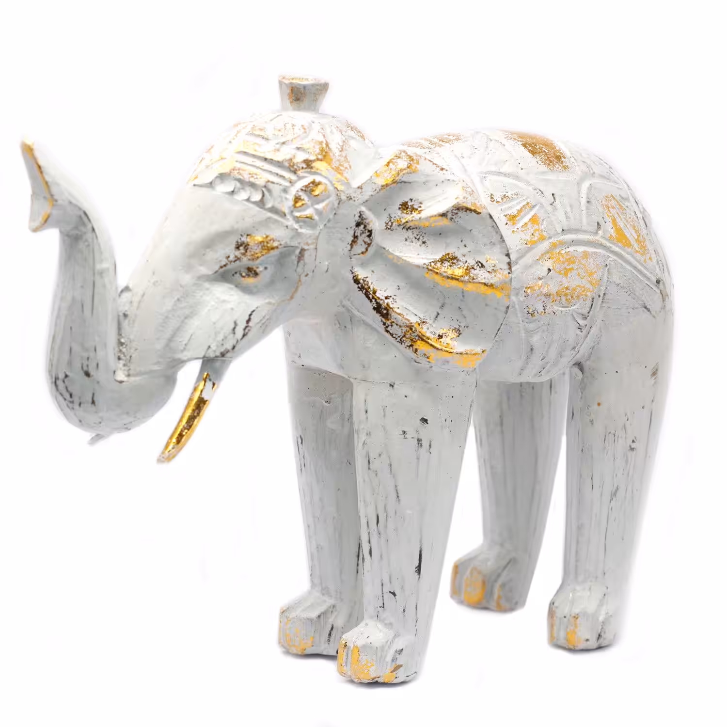 Wood Carved Elephant – White Gold | www.artisan-gifts.co.uk 7 Wood Carved Elephant - White Gold - Image 6