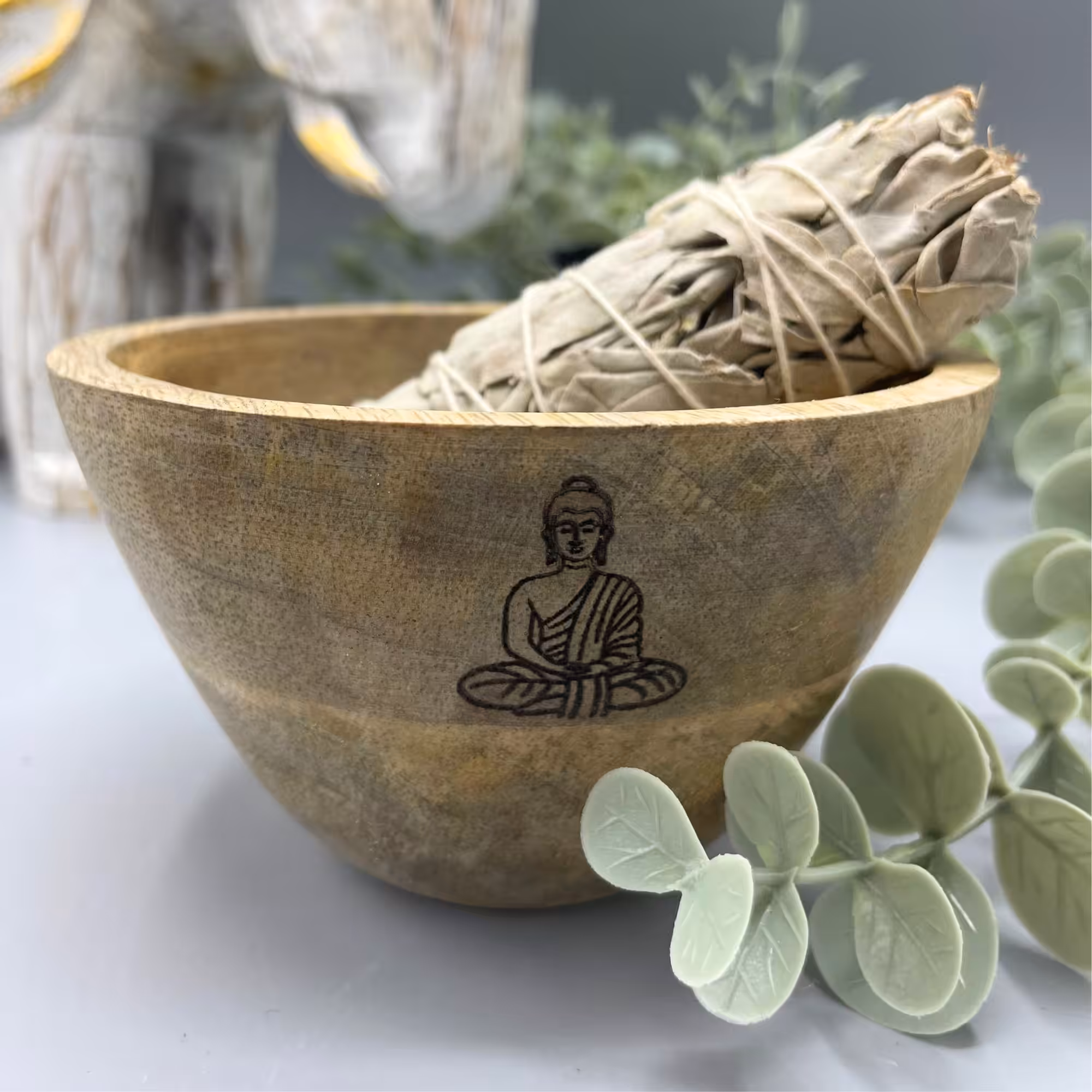 Wooden Smudge and Ritual Offerings Bowl – Buddha – 11x7cm | www.artisan-gifts.co.uk 4 Wooden Smudge and Ritual Offerings Bowl - Buddha - 11x7cm - Image 3