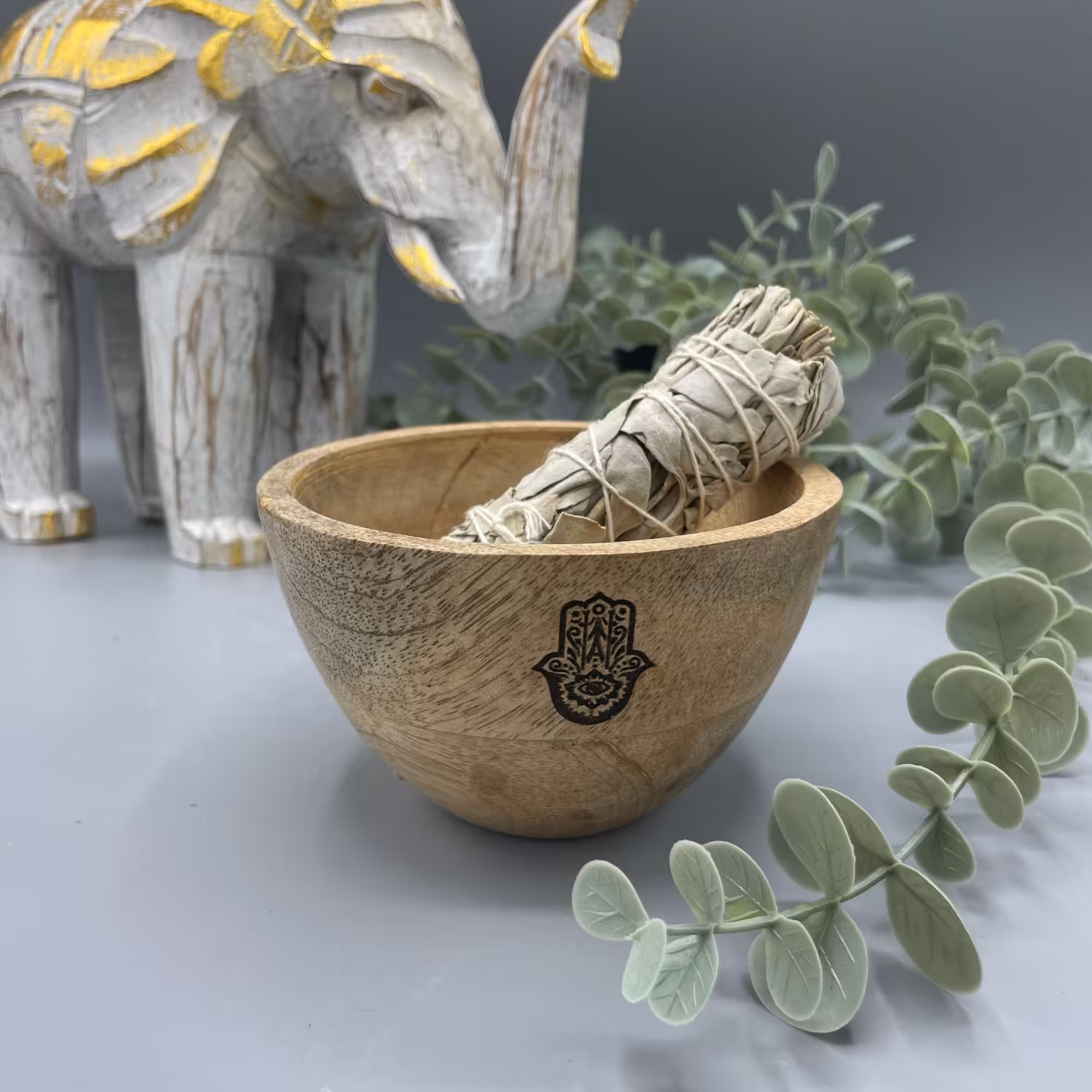 Wooden Smudge and Ritual Offerings Bowl – Hamsa – 11x7cm | www.artisan-gifts.co.uk 2 Wooden Smudge and Ritual Offerings Bowl - Hamsa - 11x7cm