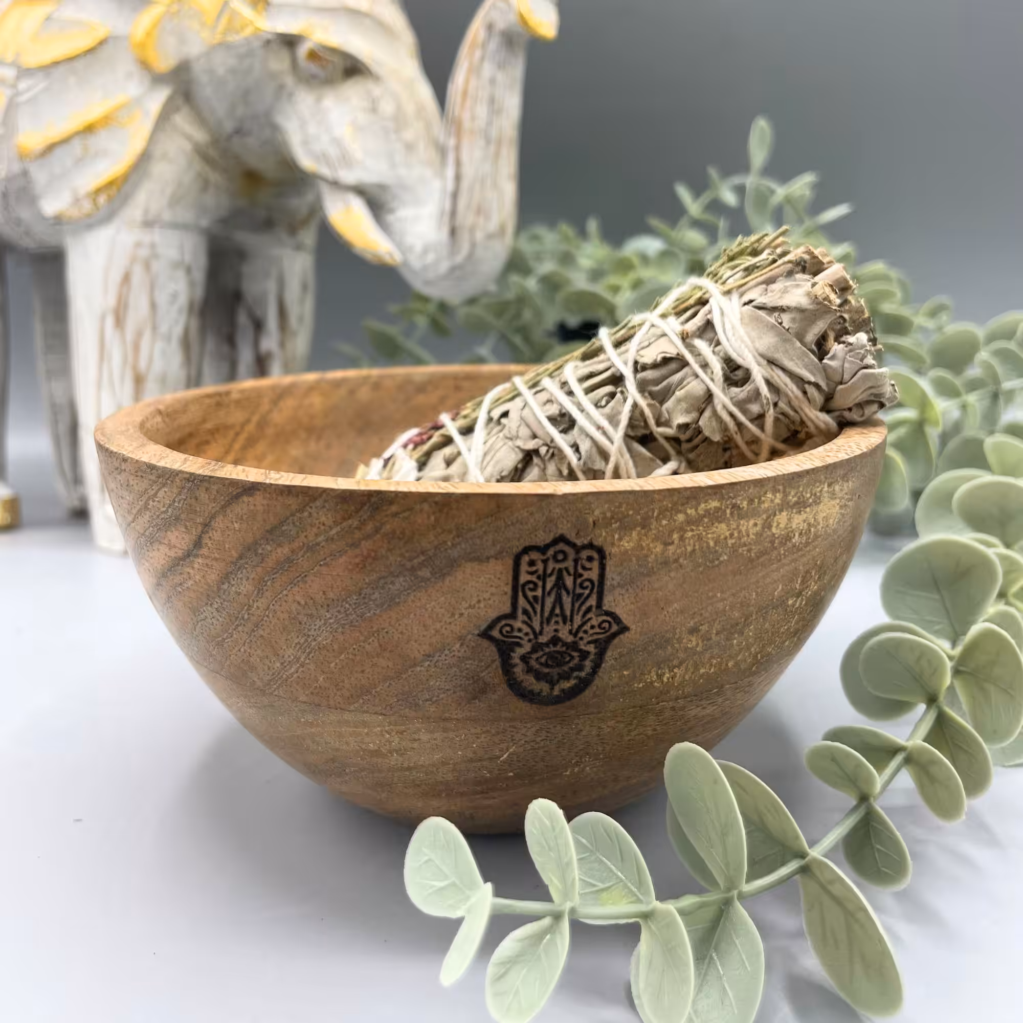 Wooden Smudge and Ritual Offerings Bowl – Hamsa – 13x7cm | www.artisan-gifts.co.uk 2 Wooden Smudge and Ritual Offerings Bowl - Hamsa - 13x7cm
